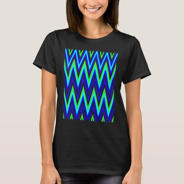 Chevron In Deep Blue Lime Green Zigzags T-Shirt (Front)