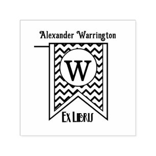 Chevron Initial Banner Monogram Ex Libris Book Self-inking Stamp