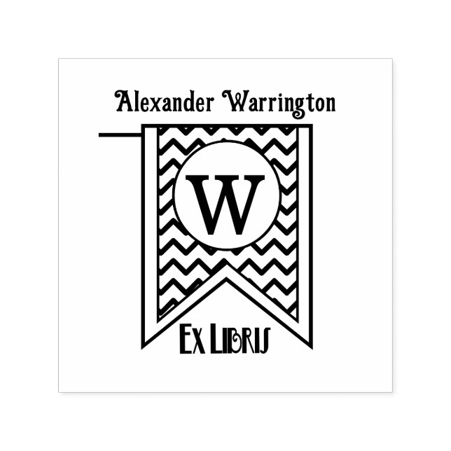 Chevron Initial Banner Monogram Ex Libris Book Self-inking Stamp (Design)