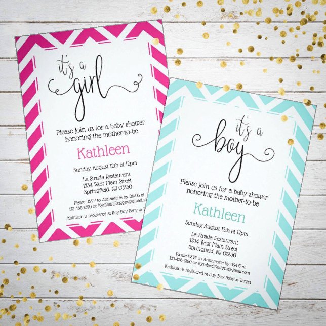 Chevron It's a Boy Baby Teal Shower Invitation (Creator Uploaded)