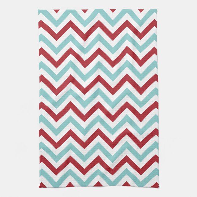 Chevron Kitchen Towel | {Aqua & Red} (Vertical)