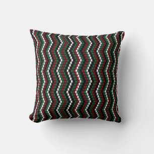 Chevron knitting pattern black green red and white cushion