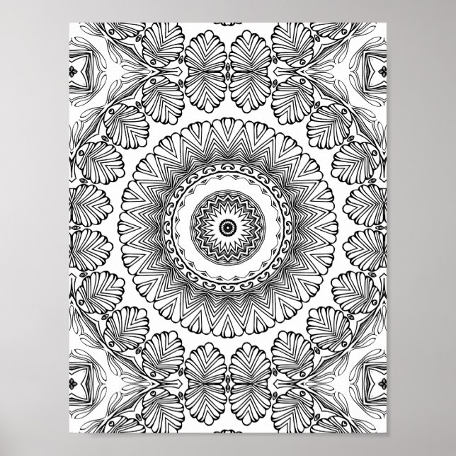 Chevron Leaf Burst Coloring Page Pattern Artwork Poster (Front)