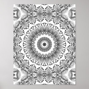 Chevron Leaf Burst Colouring Page Pattern Artwork Poster