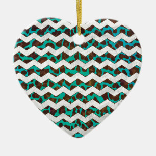 Chevron Leopard Brown and Teal Print Ceramic Tree Decoration
