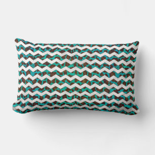 Chevron Leopard Brown and Teal Print Lumbar Cushion