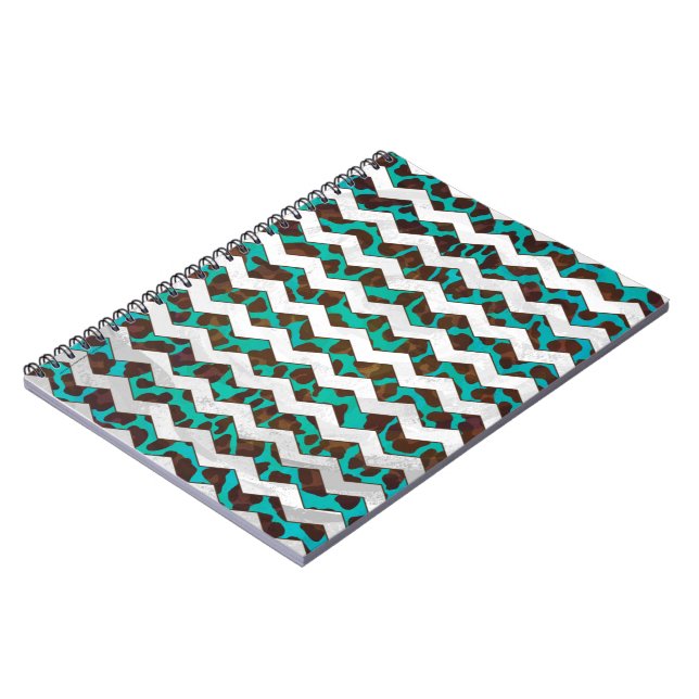 Chevron Leopard Brown and Teal Print Notebook (Left Side)