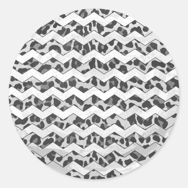 Chevron Leopard Grey and Light Grey Print Classic Round Sticker (Front)