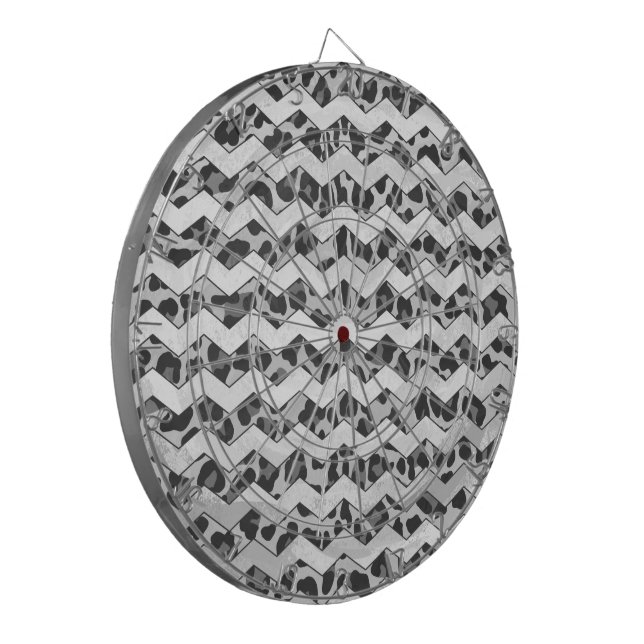 Chevron Leopard Grey and Light Grey Print Dartboard (Front Left)