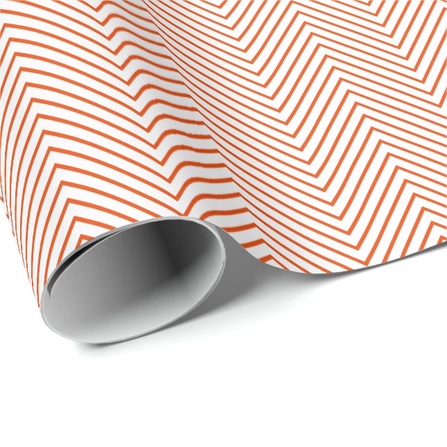 Chevron Line Bright Orange on White Wrapping Paper (Roll Corner)