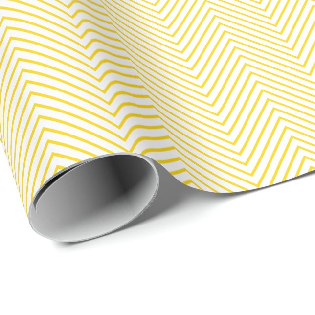 Chevron Line Golden Yellow on White Wrapping Paper (Roll Corner)