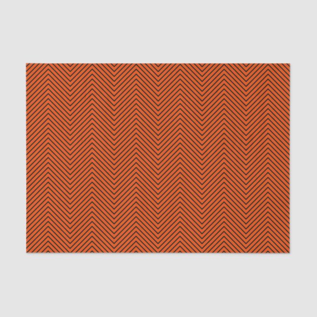 Chevron Line Tissue Paper - Black on Bright Orange (Front)