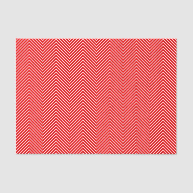 Chevron Line Tissue Paper - White on Red (Front)