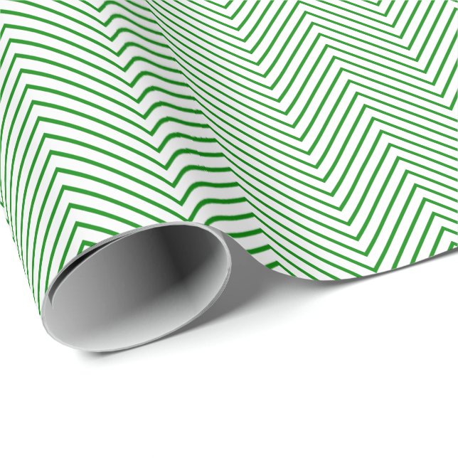 Chevron Line Wrapping Paper - Green on White (Roll Corner)