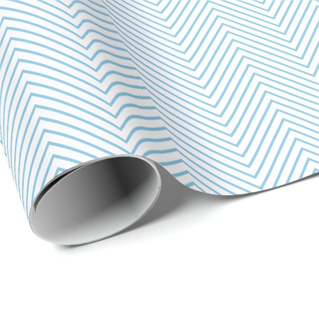 Chevron Line Wrapping Paper - Light Blue on White (Roll Corner)