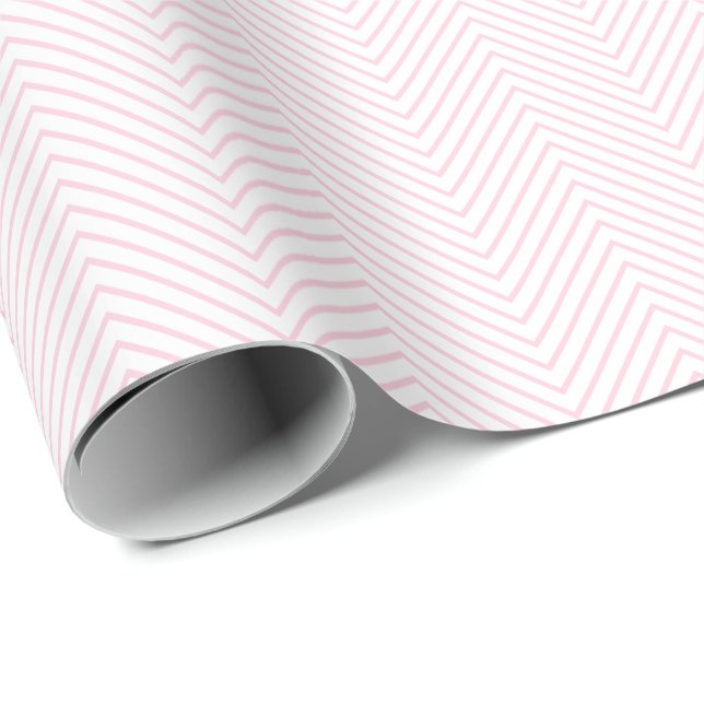 Chevron Line Wrapping Paper - Light Pink on White (Roll Corner)