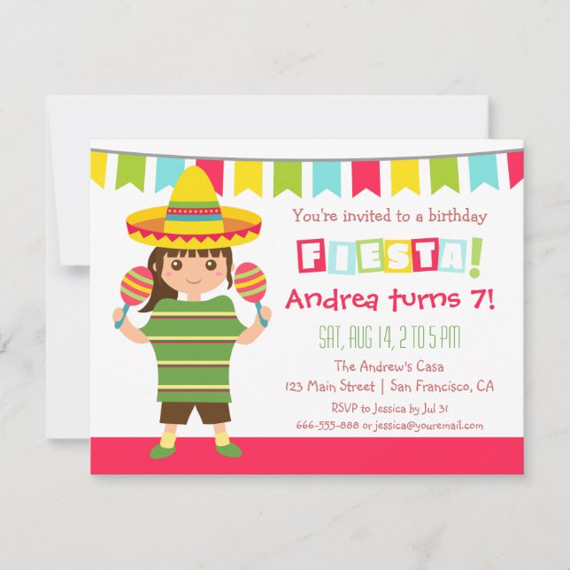 Chevron Mexican Fiesta Kids Birthday Party Invitation (Front)