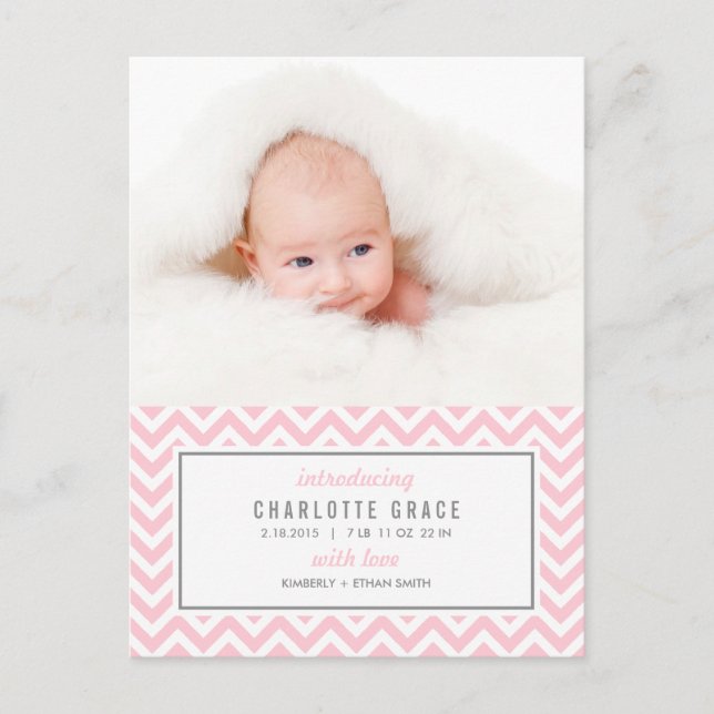 CHEVRON Modern Birth Announcement Postcard (Front)