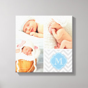 Chevron Monogram Baby Photo Collage Nursery Art Canvas Print