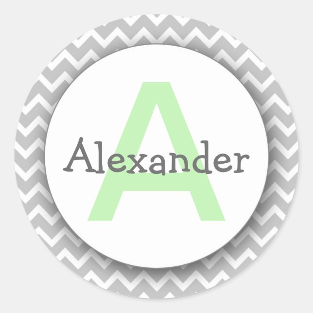 Chevron Monogram Bookplate Sticker grey mint (Front)