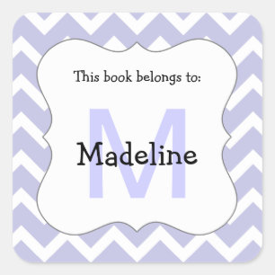 Chevron Monogram Bookplate Sticker lavender