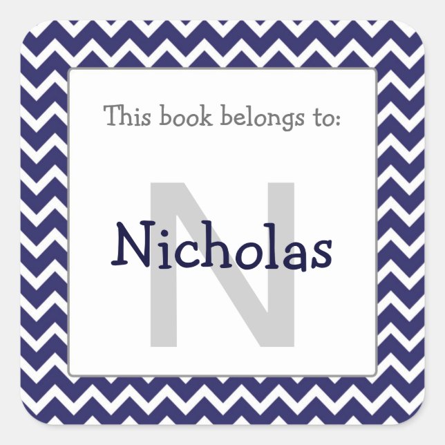 Chevron Monogram Bookplate Sticker navy blue (Front)