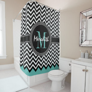 Chevron Monogram Classic Sea Green Shower Curtain