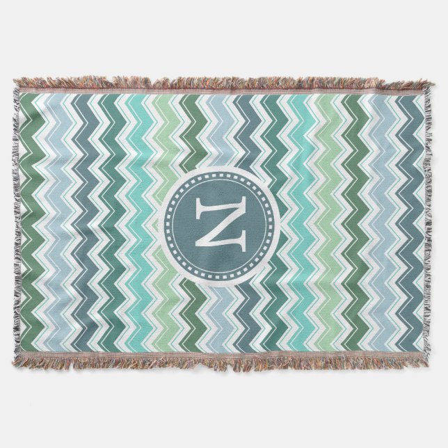 Chevron Monogram Green Modern Zigzag Throw Blanket (Front)