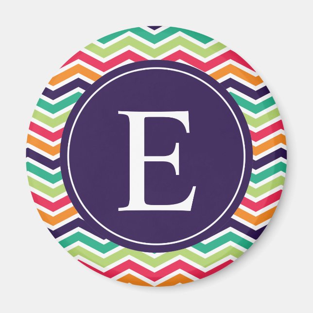 Chevron Monogram Purple Green Pink Orange Magnet (Front)
