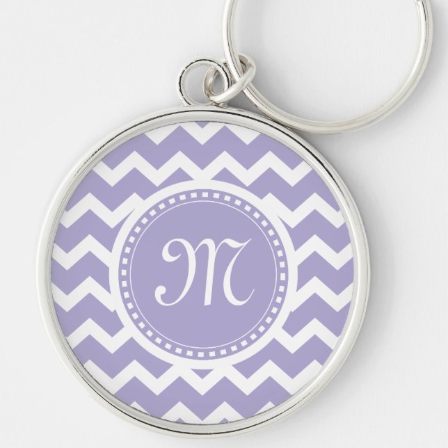 Chevron Monogram Retro Purple and White Key Ring (Front)
