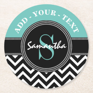 Chevron Monogrammed Elegant Birthday Party Round Paper Coaster
