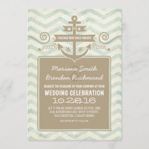 Chevron nautical anchor wedding invitations