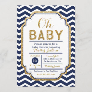 Chevron Navy And Gold Baby Shower Invitation