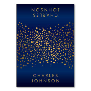 Chevron Navy Blue & Gold Confetti Dots Place Cards