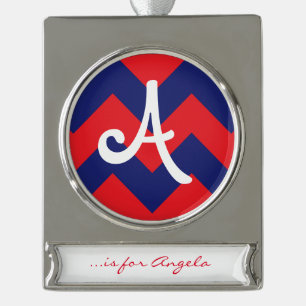 Chevron Navy Blue & Red Any Type/Size Silver Plated Banner Ornament