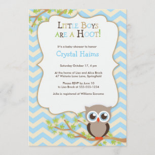 Chevron Owl Themed Baby Shower Invitations - Boy