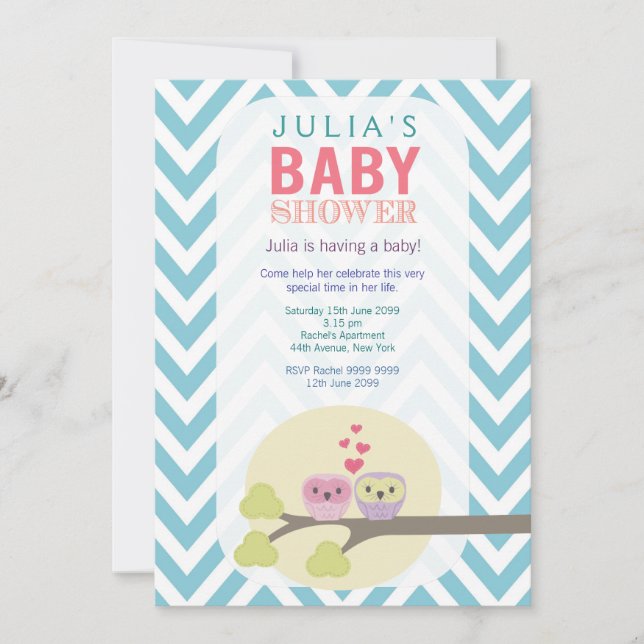 Chevron Owls in Tree Baby Shower Invite (Front)