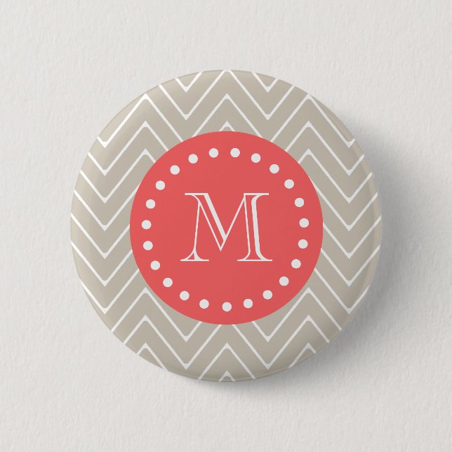 Chevron Pattern 2A Monogram Beige Coral 6 Cm Round Badge (Front)