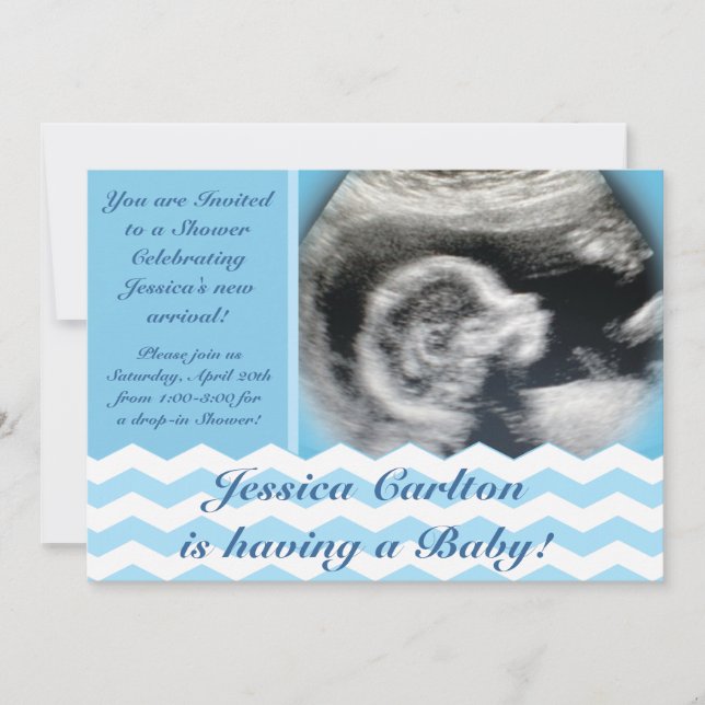 Chevron Pattern Baby Boy Shower Invitations (Front)