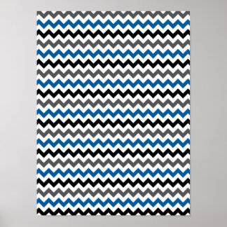 Chevron Pattern Background Blue Grey Black White Poster
