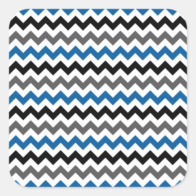 Chevron Pattern Background Blue Grey Black White Square Sticker (Front)