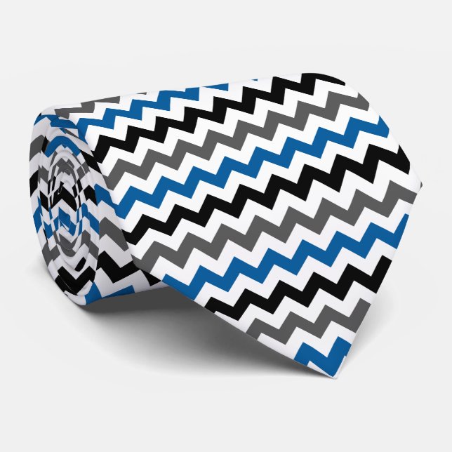 Chevron Pattern Background Blue Grey Black White Tie (Rolled)