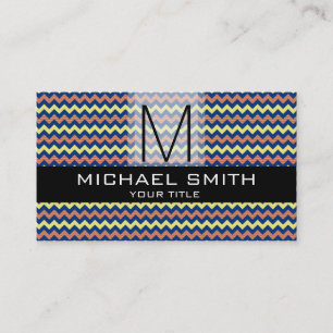 Chevron Pattern Black Modern Monogram #9 Business Card