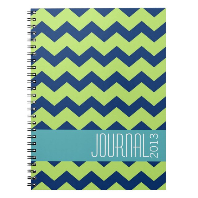Chevron pattern blue green modern personal journal (Front)
