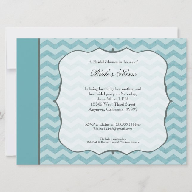 Chevron Pattern Bracket Frame Teal Bridal Shower Invitation (Front)