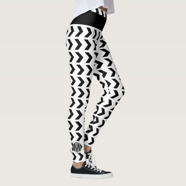 Chevron Pattern Cute Monogrammed White Black Leggings (Right)