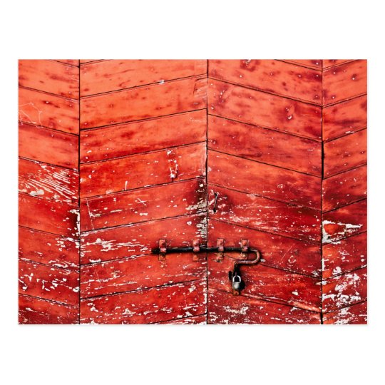 Chevron pattern effect on vintage red door postcard