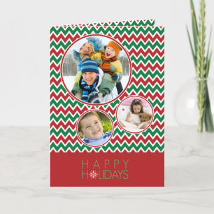 Chevron Pattern Family Holiday Card (red/green)