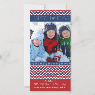 Chevron Pattern Family Holiday Photocard (red/blue Card