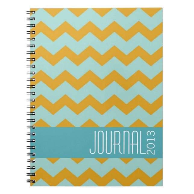 Chevron pattern gold blue modern personal journal (Front)